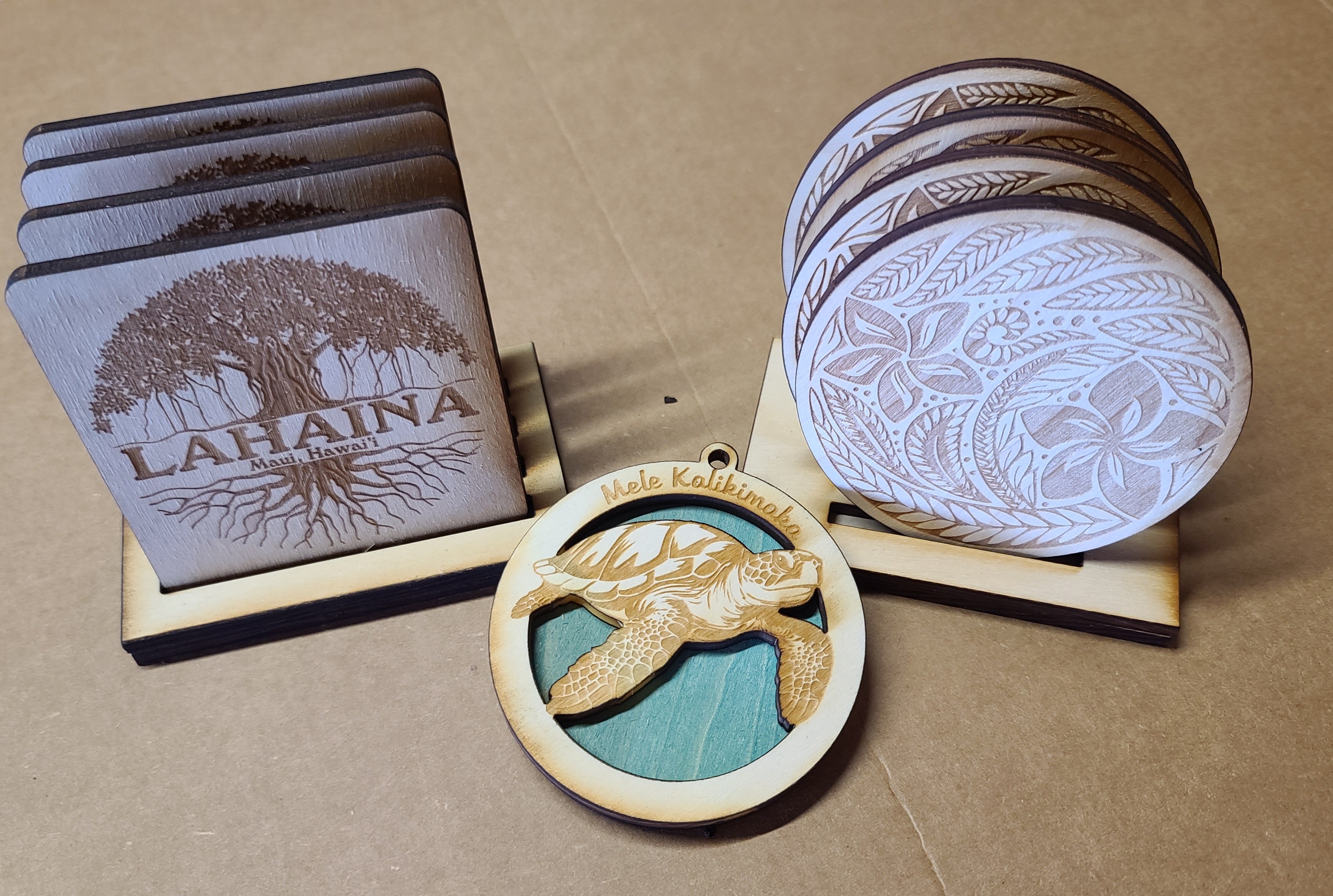 laser engraved wood coaster sets of 4
