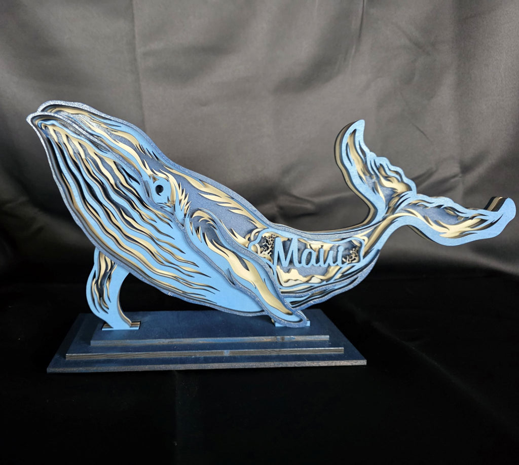 Hawaiian Humpback Whale – Hand-Painted Multi-Layer Laser Cut Wood Table Statue
