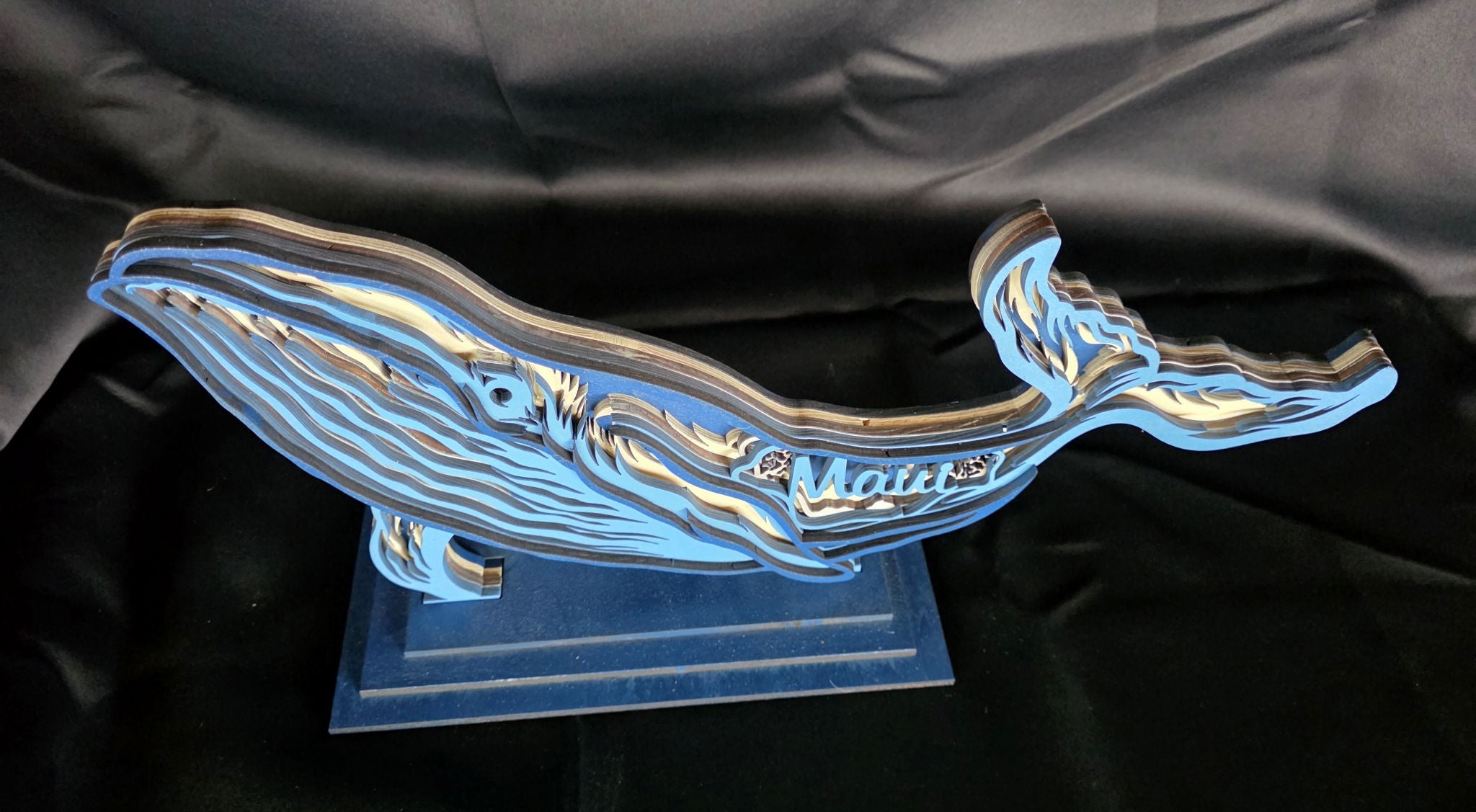 Hawaiian Humpback Whale – Hand-Painted Multi-Layer Laser Cut Wood Table Statue