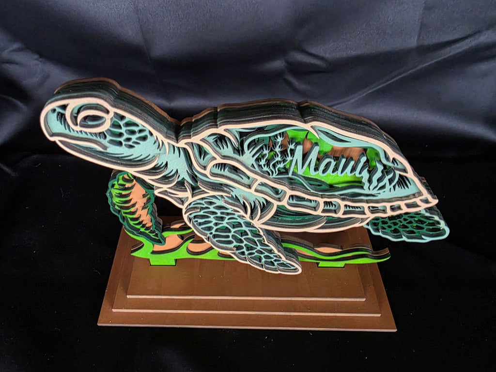 Maui Green Sea Turtle – Multi-Layer Laser Cut Wood Statue